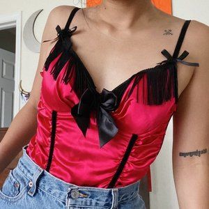 Vixen red with fringe - Corset top size small with fringe